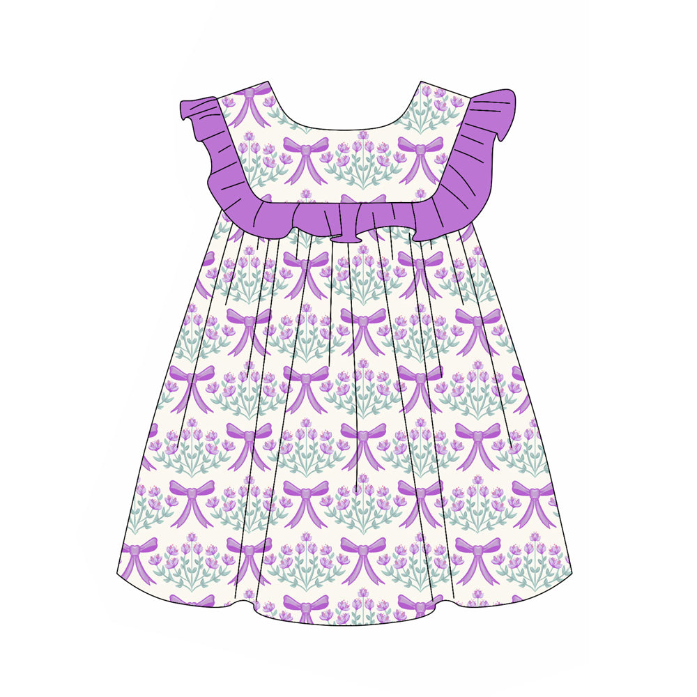 GSD1919 purple flowers short sleeves girl dress 202405 preorder