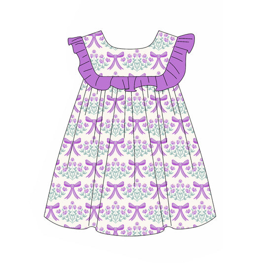 GSD1919 purple flowers short sleeves girl dress 202405 preorder