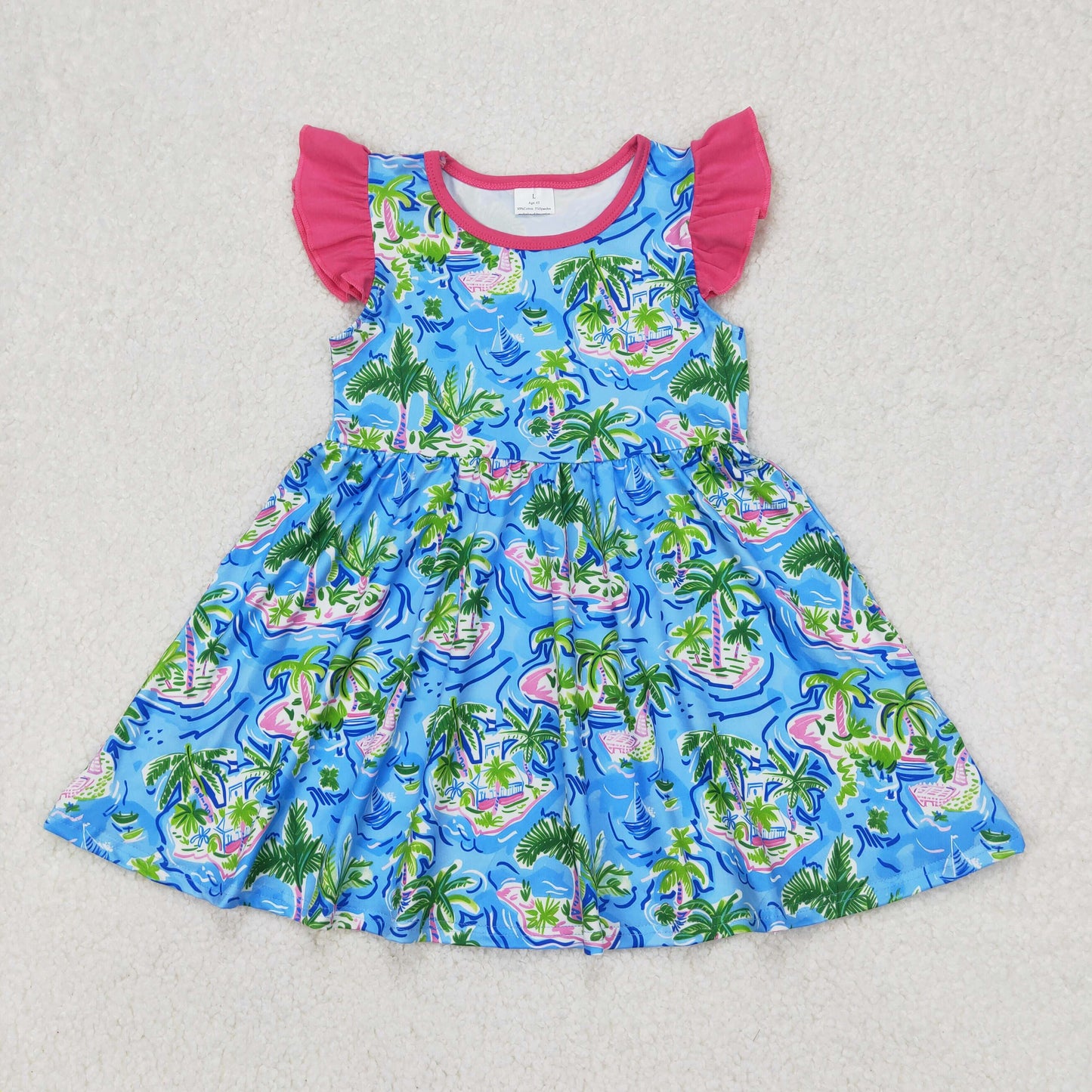 GSD1928 sea coconut tree short sleeves girl dress 202503 RTS