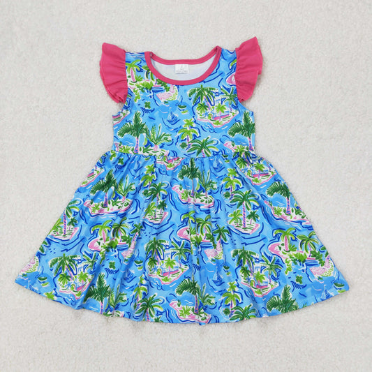 GSD1928 sea coconut tree short sleeves girl dress 202503 RTS