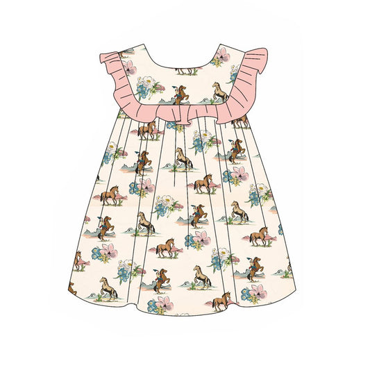 GSD1940 cowboy horse flower  short sleeves girl dress 202405 preorder