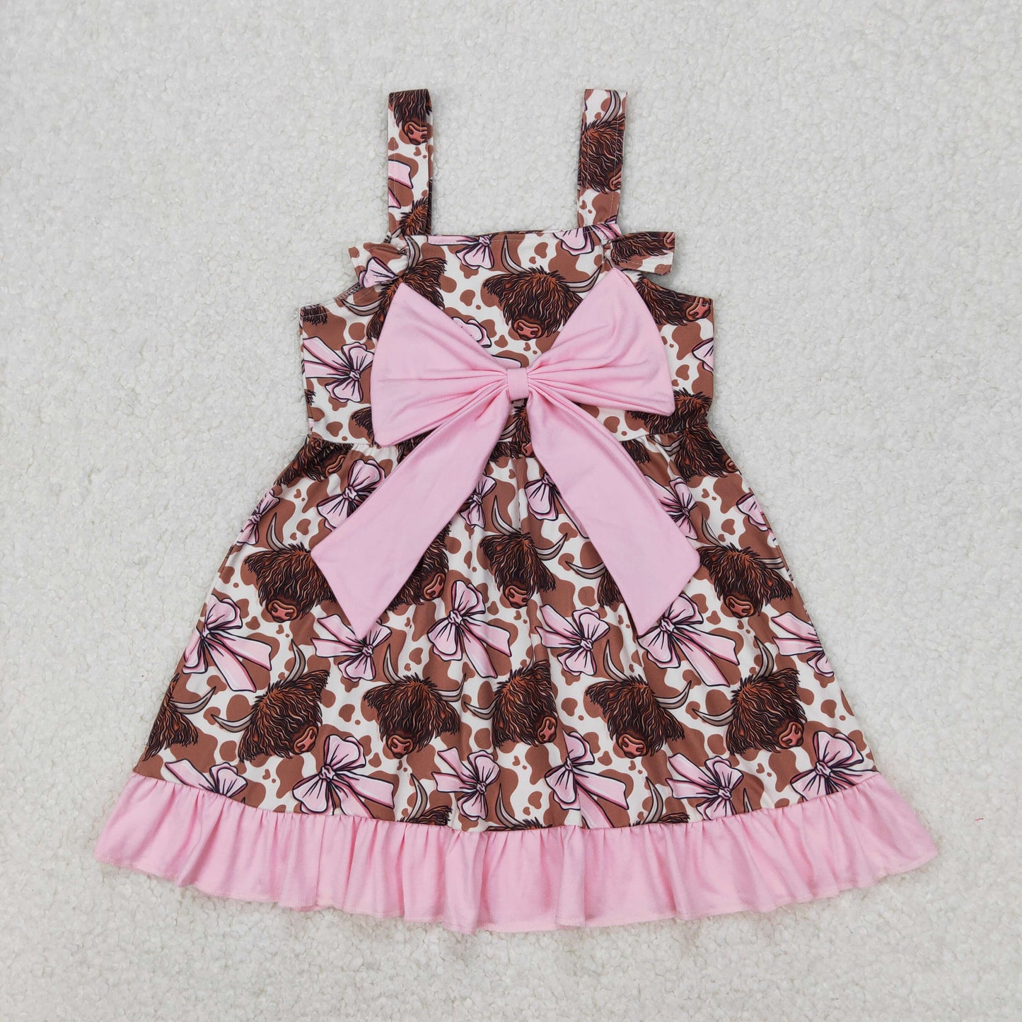 GSD1945 bow cow leopard short sleeves girl dress 202503 RTS