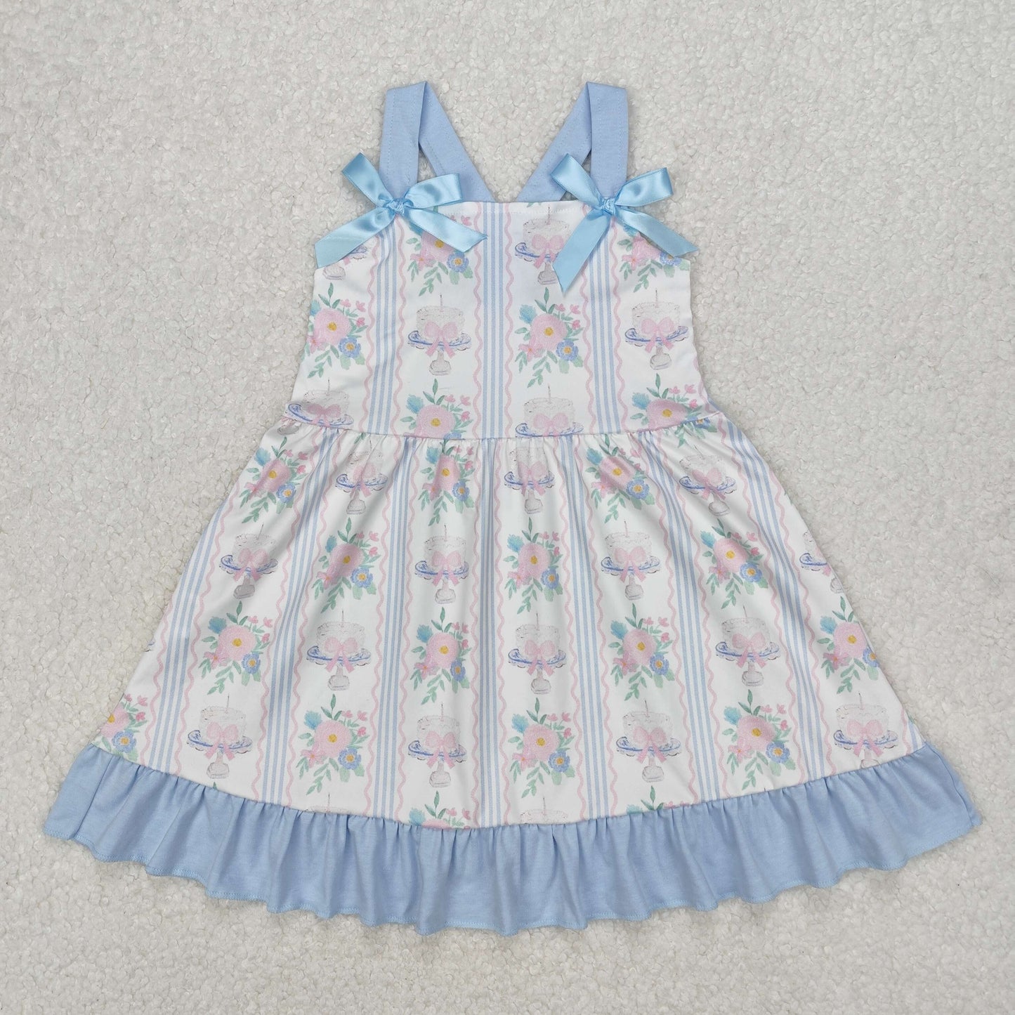 GSD1946 bow  cake happy birthday  short sleeves girl dress 202503 RTS