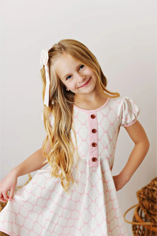 GSD1963 bow short sleeves girl dress 202501  preorder
