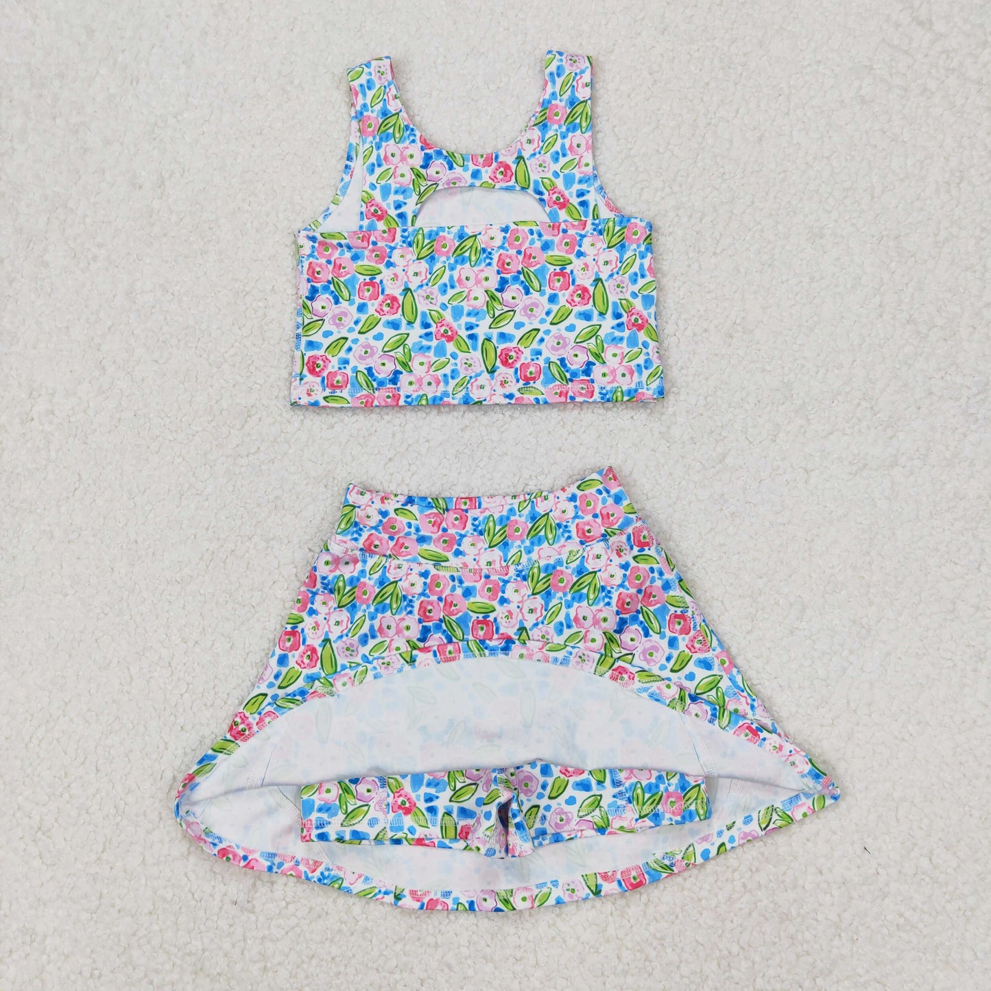 GSD1988 flowers yoga short sleeve girl skirt outfit 202503 RTS