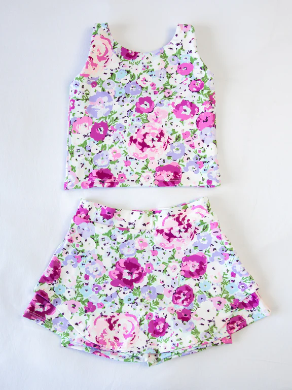 GSD1989 flowers yoga short sleeve girl skirt outfit 202502 preorder