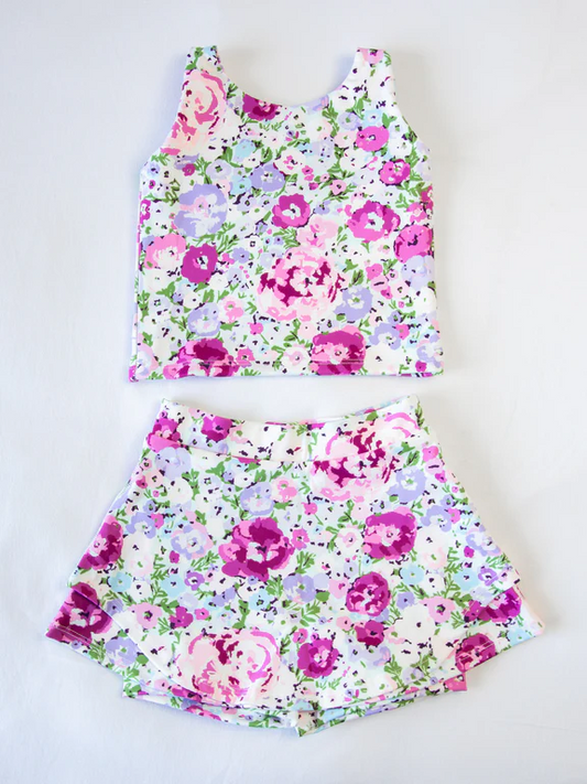 GSD1989 flowers yoga short sleeve girl skirt outfit 202502 preorder