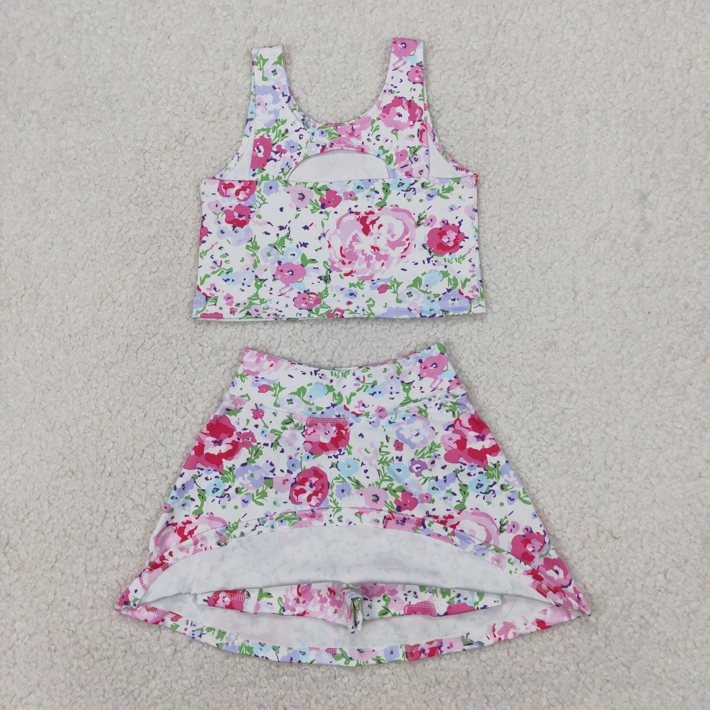 GSD1989 flowers yoga short sleeve girl skirt outfit 202504 RTS