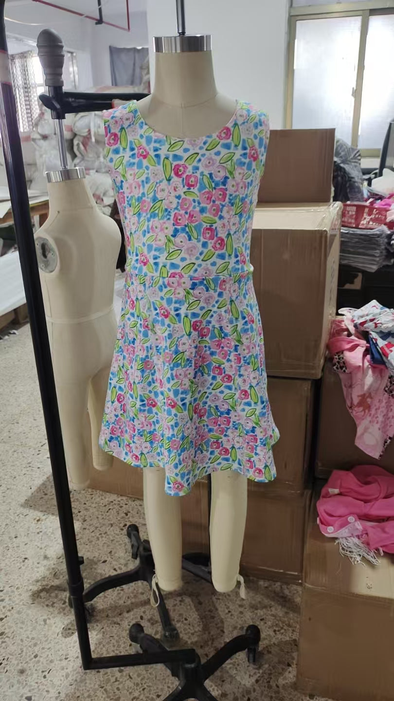 GSD1990 yoga flowers short sleeve girl skirt outfit 202504 RTS