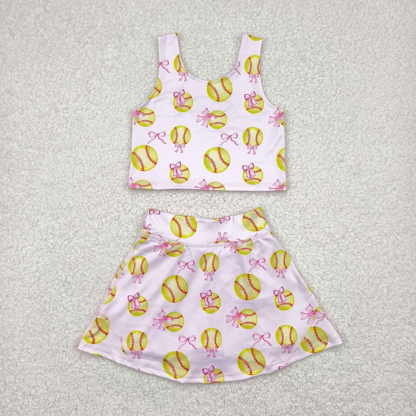 GSD2045 bow  yoga short sleeve girl skirt outfit 202504 RTS