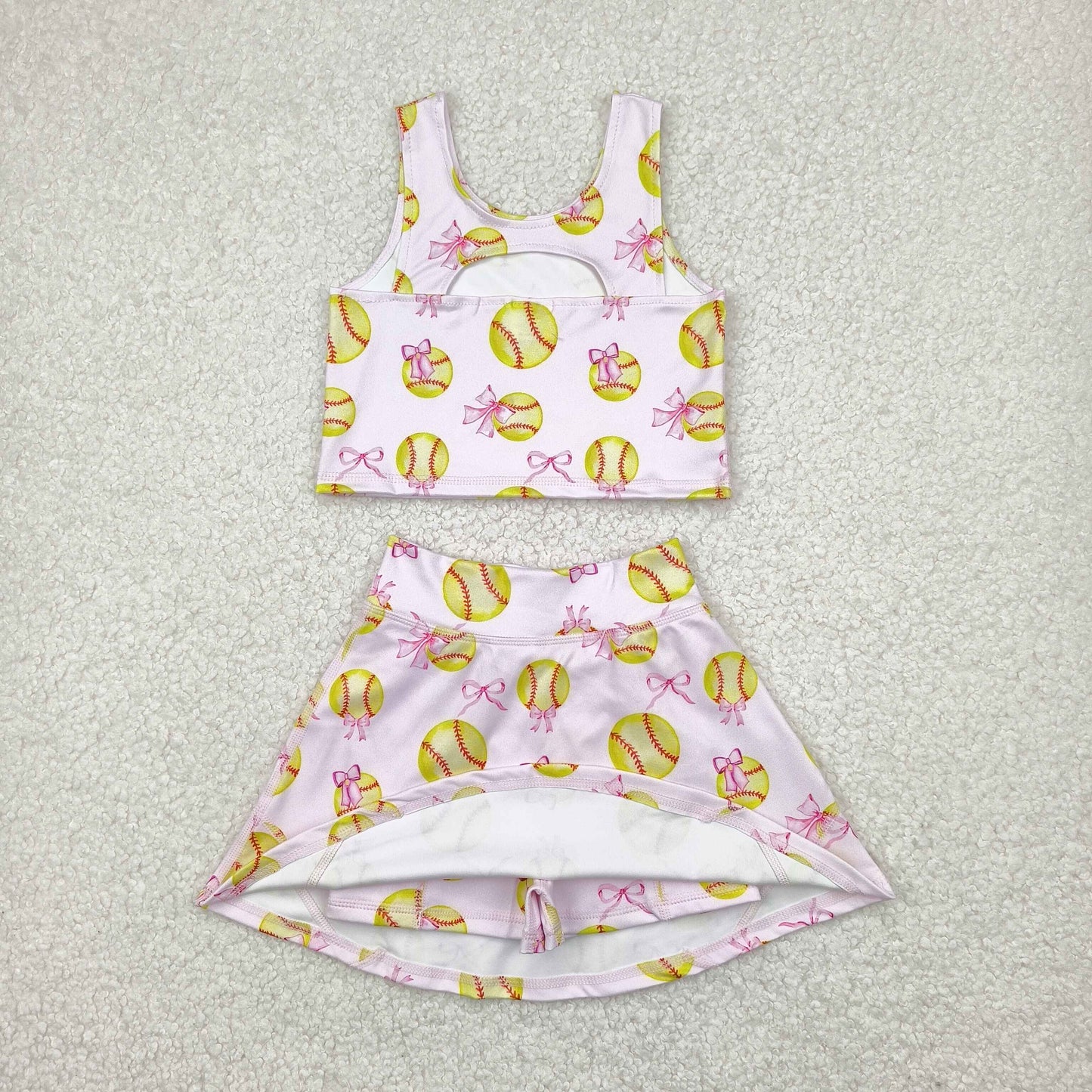 GSD2045 bow  yoga short sleeve girl skirt outfit 202504 RTS