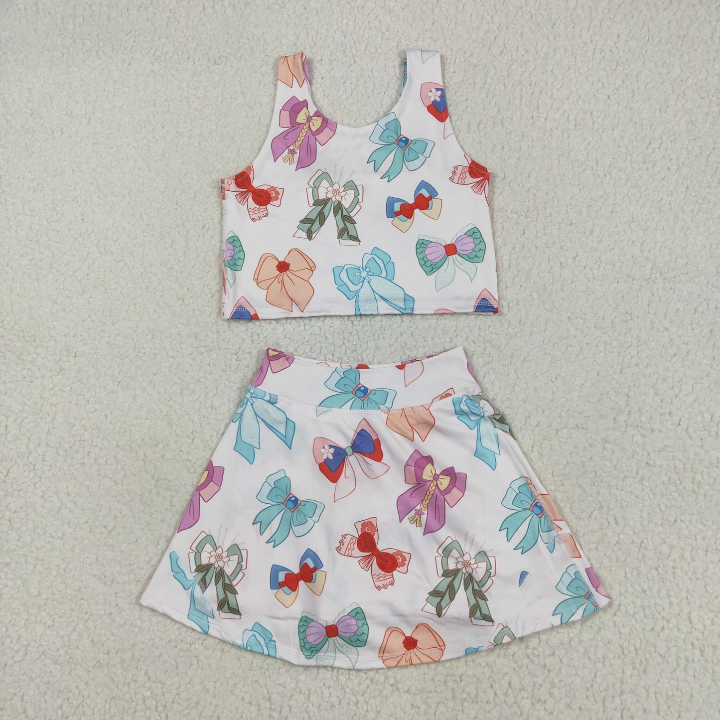 GSD2046 bow  yoga short sleeve girl skirt outfit 202505 RTS