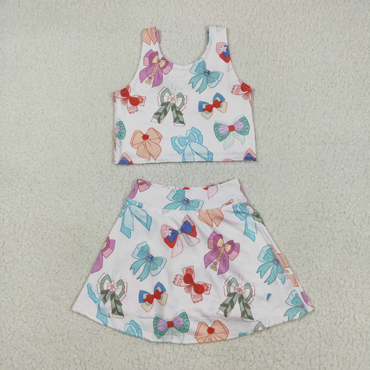 GSD2046 bow  yoga short sleeve girl skirt outfit 202505 RTS