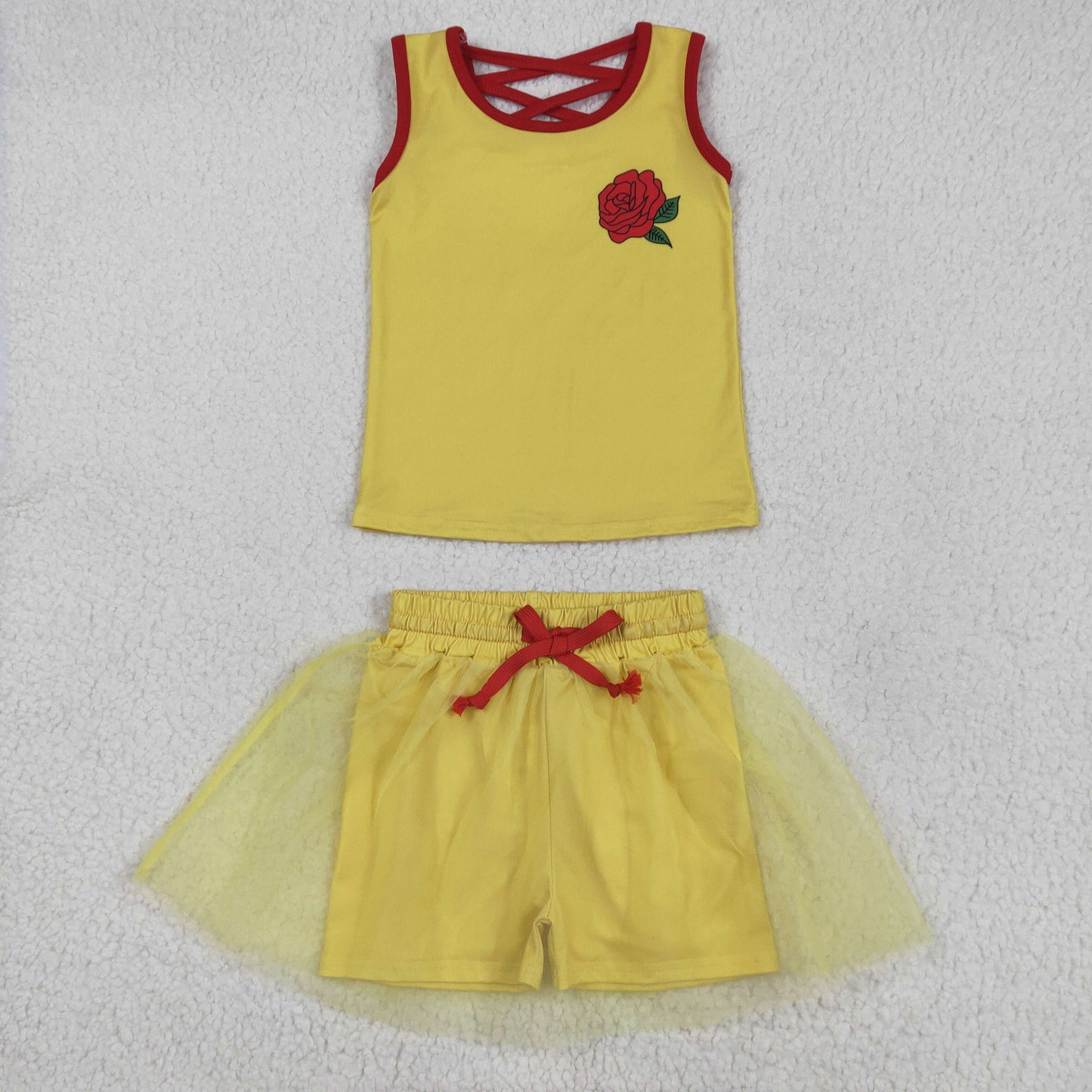 GSD2070 rose sports Disney western short sleeve shorts girl summer outfit 202505