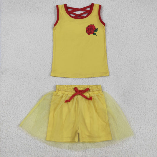 GSD2070 rose sports Disney western short sleeve shorts girl summer outfit 202505