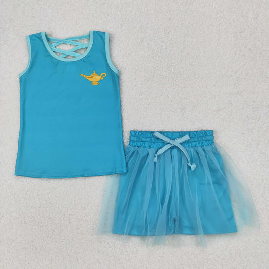 GSD2076  sports Lamp of Aladdin Disney western short sleeve shorts girl summer outfit 202504