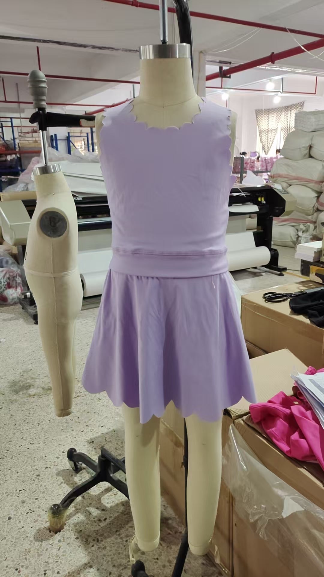 GSD2095  solid color yoga short sleeve girl skirt outfit 202505 RTS