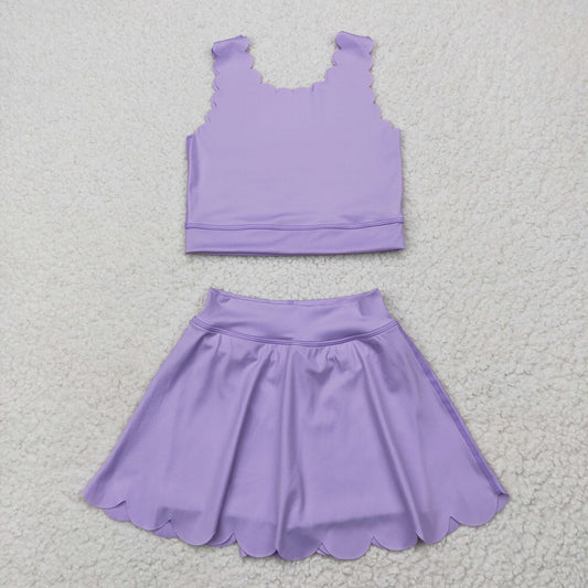 GSD2095  solid color yoga short sleeve girl skirt outfit 202505 RTS