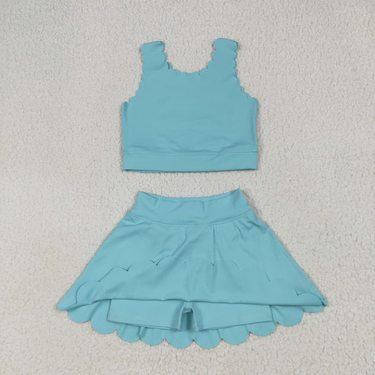 GSD2096  solid color yoga short sleeve girl skirt outfit 202506 RTS