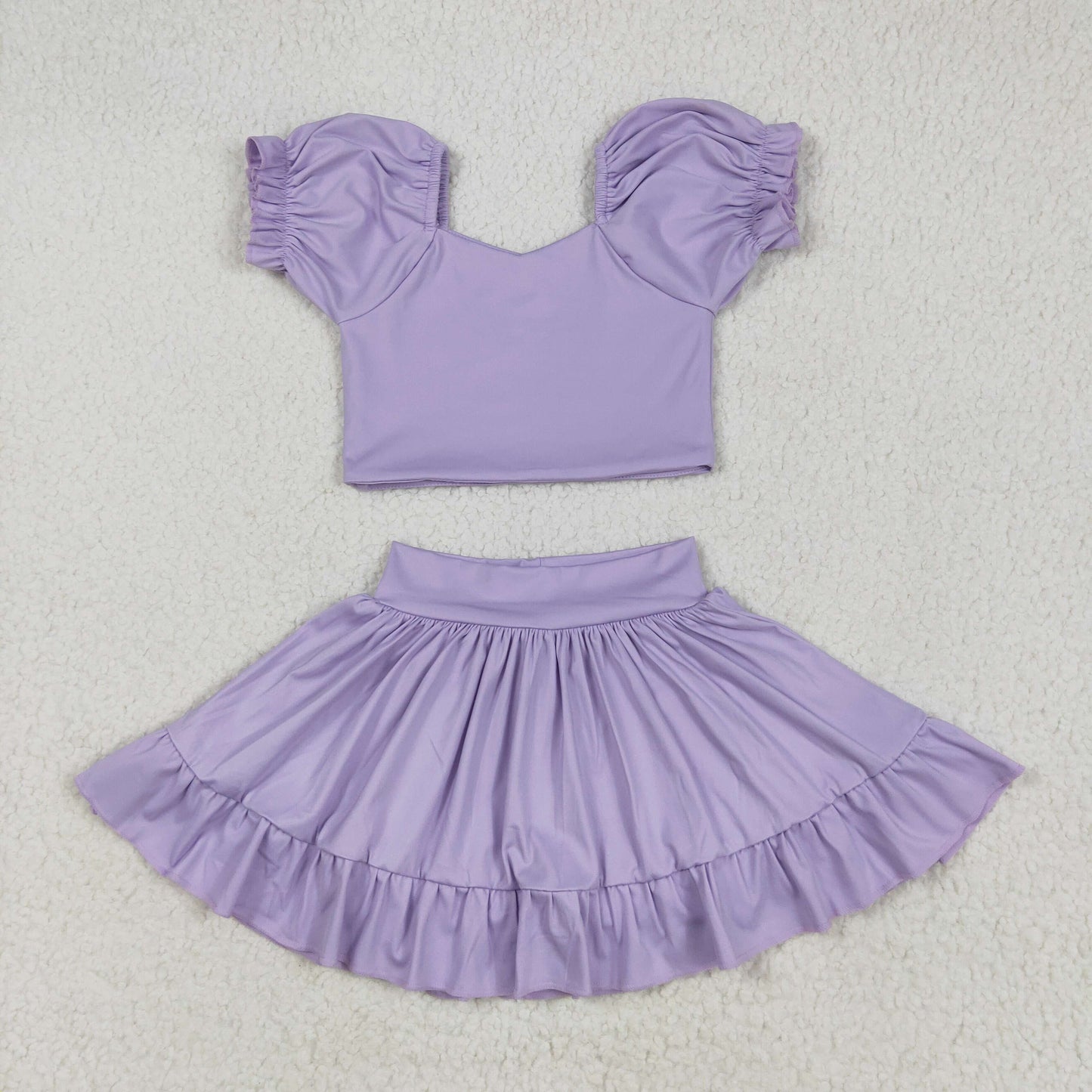 GSD2099 solid color yoga short sleeve girl skirt outfit 202505 RTS
