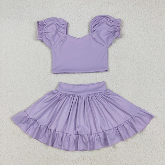 GSD2099 solid color yoga short sleeve girl skirt outfit 202505 RTS
