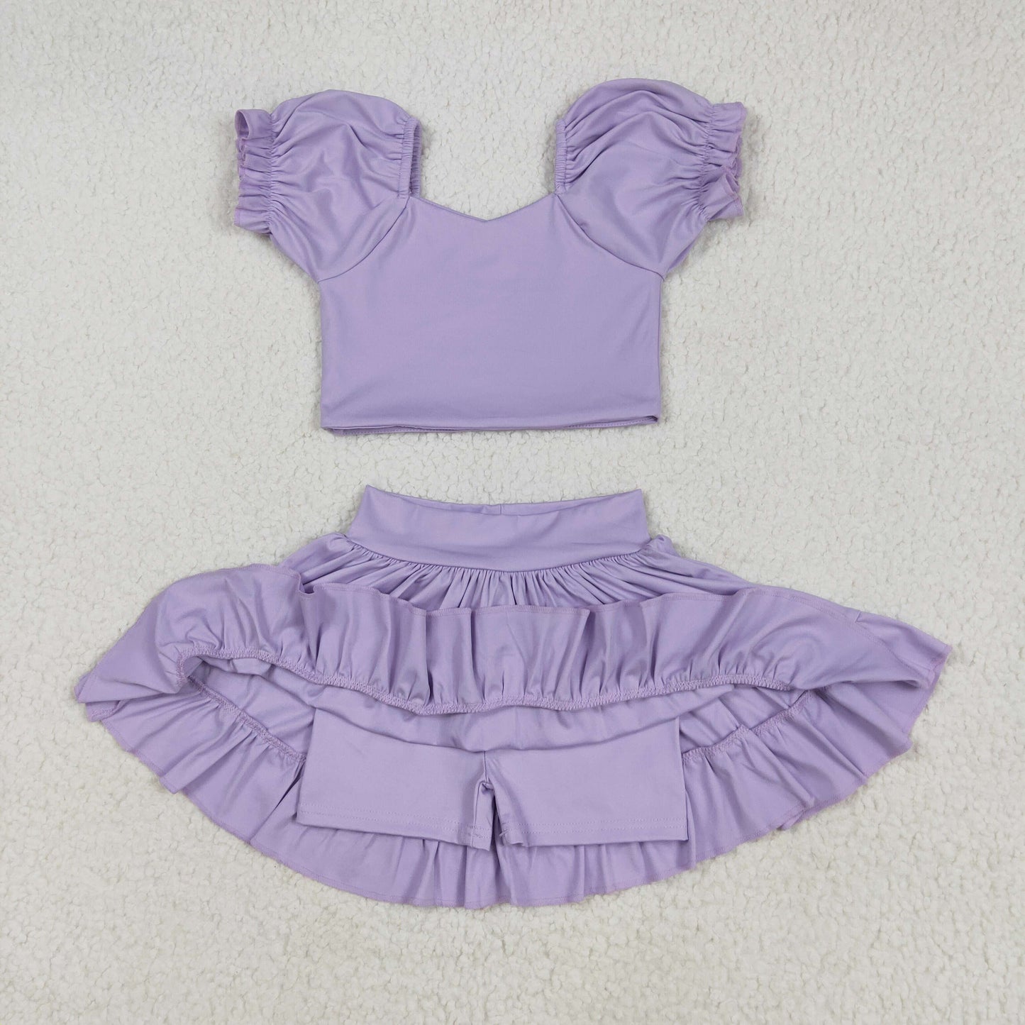 GSD2099 solid color yoga short sleeve girl skirt outfit 202505 RTS