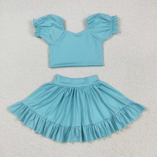 GSD2101 solid color yoga short sleeve girl skirt outfit 202504  preorder