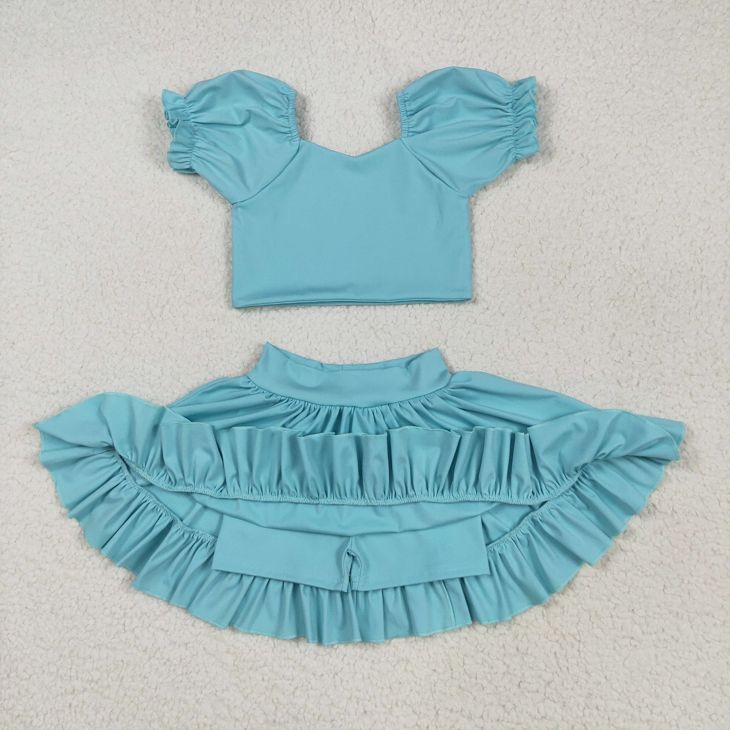 GSD2101 solid color yoga short sleeve girl skirt outfit 202504  preorder