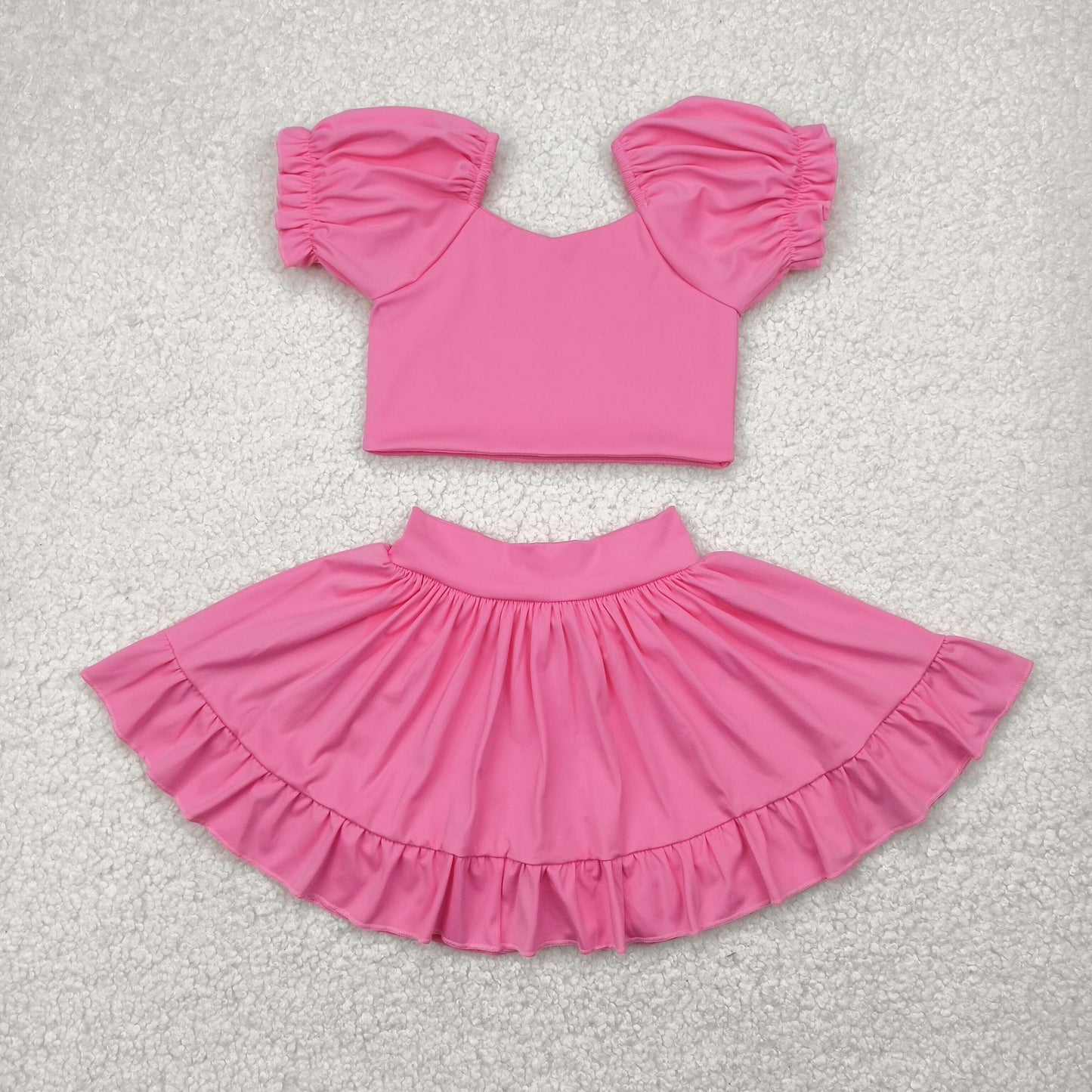GSD2102 solid color yoga short sleeve girl skirt outfit 202504 v preorder