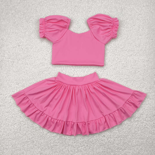 GSD2102 solid color yoga short sleeve girl skirt outfit 202504 v preorder