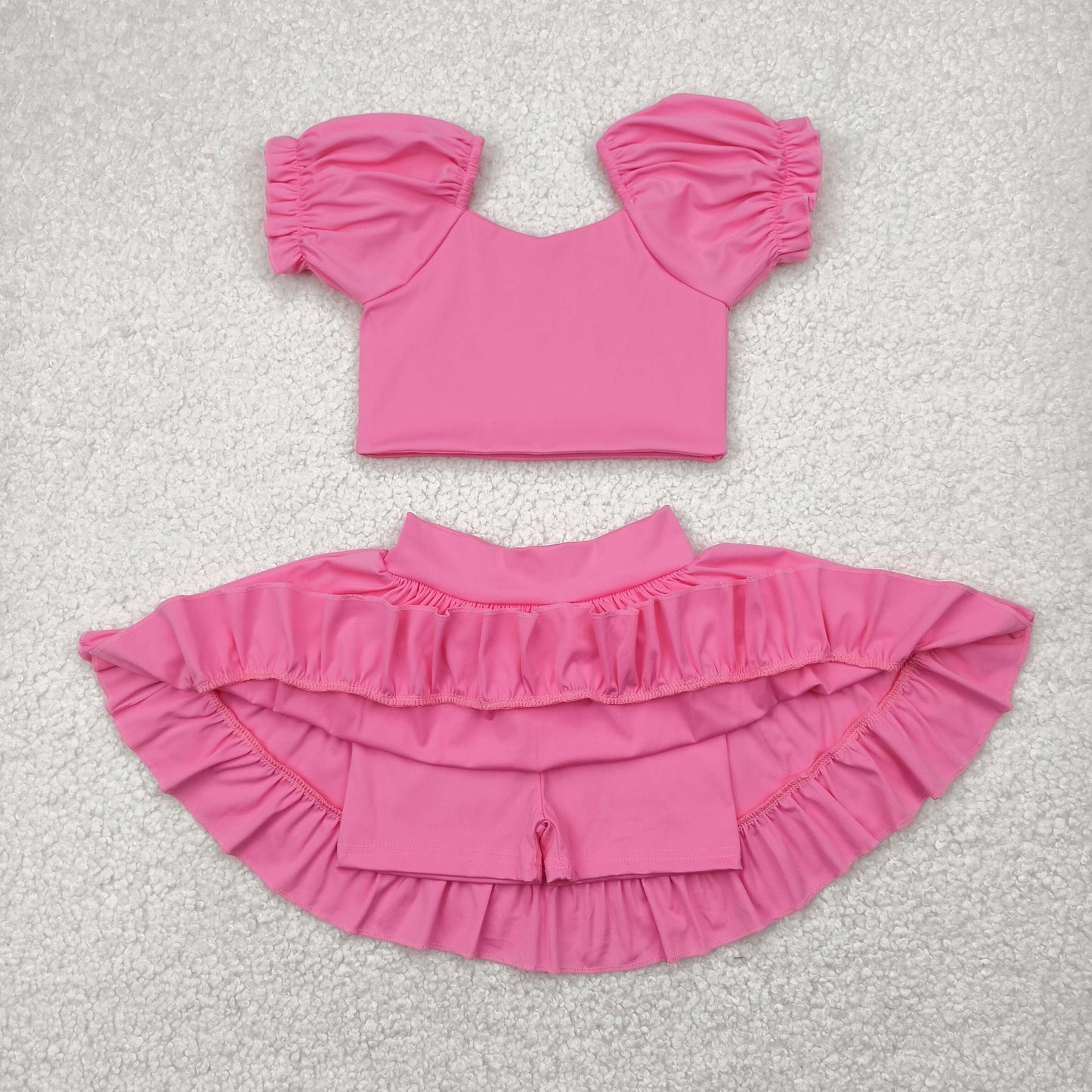 GSD2102 solid color yoga short sleeve girl skirt outfit 202504 v preorder