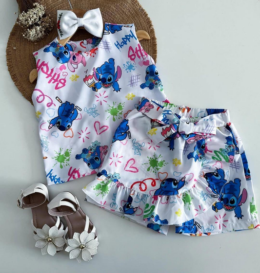 GSD2103  preorder  Cartoon Stitch western short sleeve shorts girl summer outfit 202502