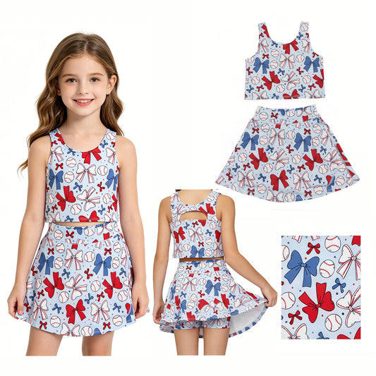 GSD2151 4th July bow yoga short sleeve girl skirt outfit 202604  RTS