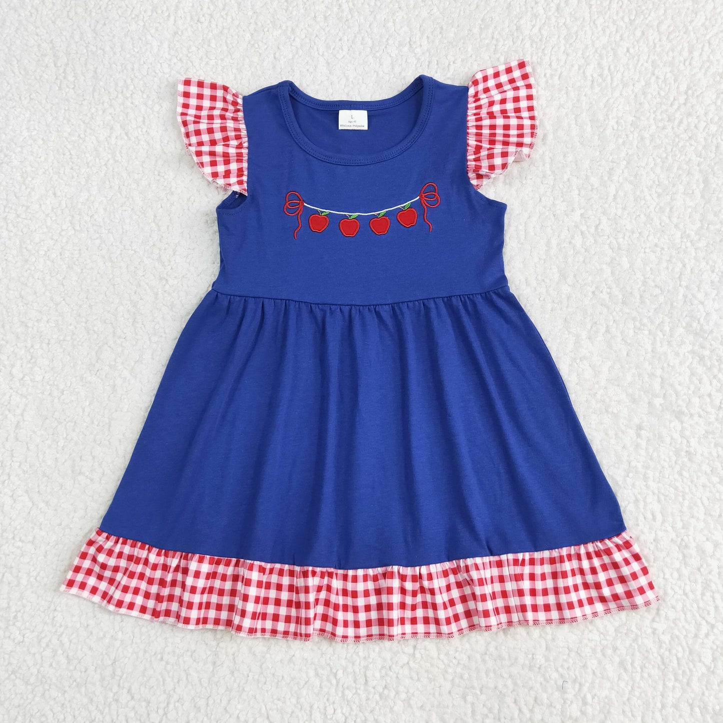 GSD2153 Embroidery apple back to school short sleeves girl dress 202506 RTS