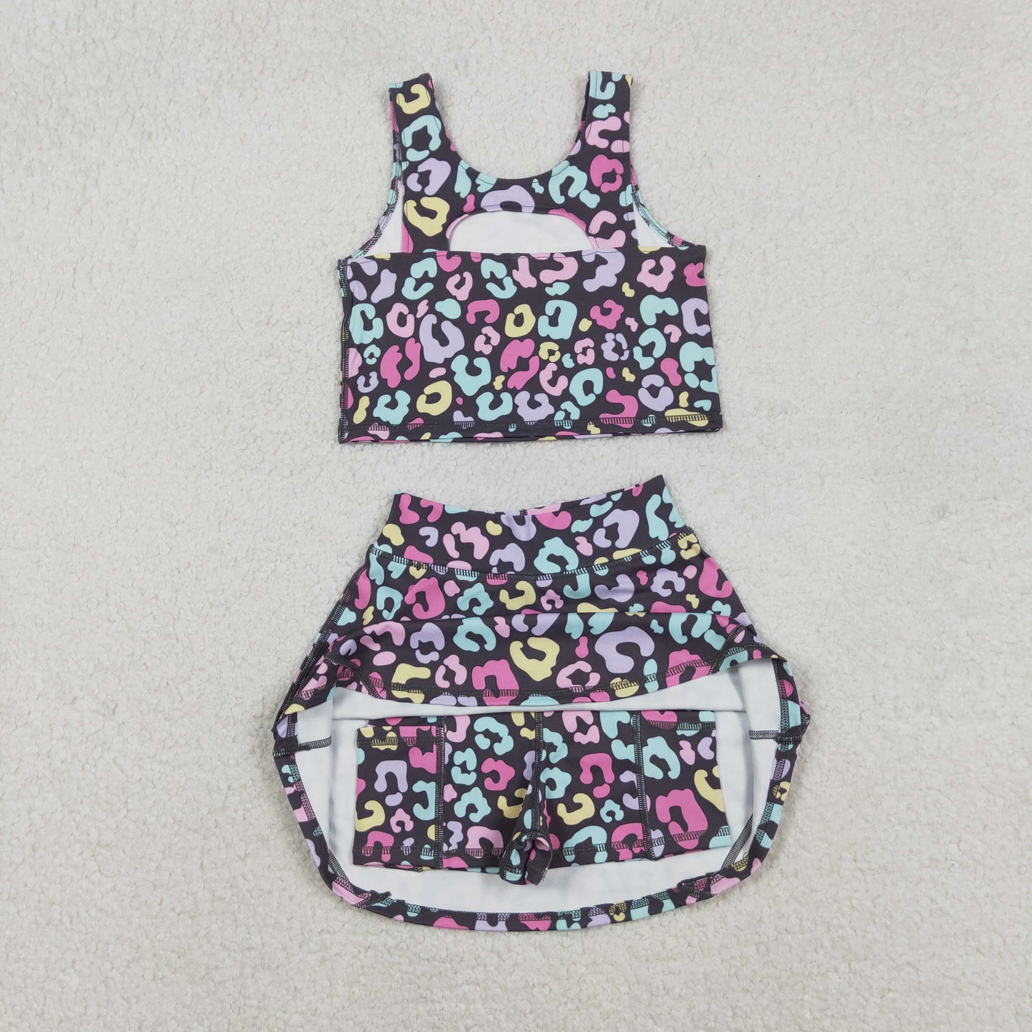 GSD2176 leopard yoga short sleeve girl skirt outfit 202511 RTS