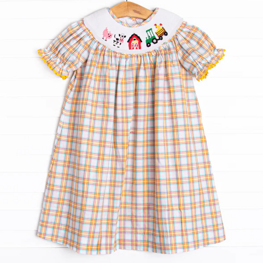 GSD2276- smocked farm cow girl summer dress 202503 preorder