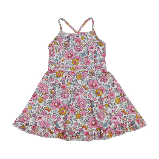 NO MOQ RTS GSD2278 Girl Clothes Vintage Floral Flower Print Sleeveless Criss Cross Strap Ruffle Hem Tennis Dress 202610