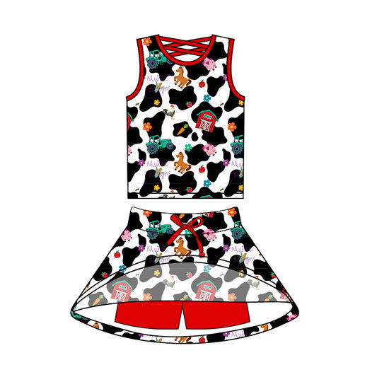 GSD2537 cow pig horse  short sleeve girl  skirt outfit 202505  preorder