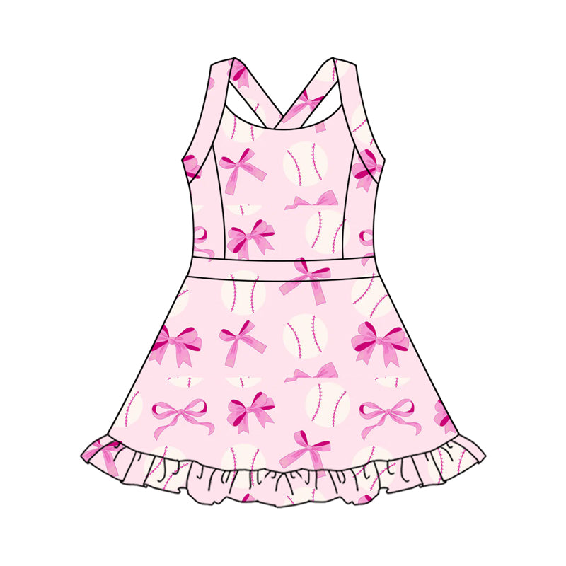 GSD2567 yoga BOW baseball short sleeve girl dress 202505  preorder