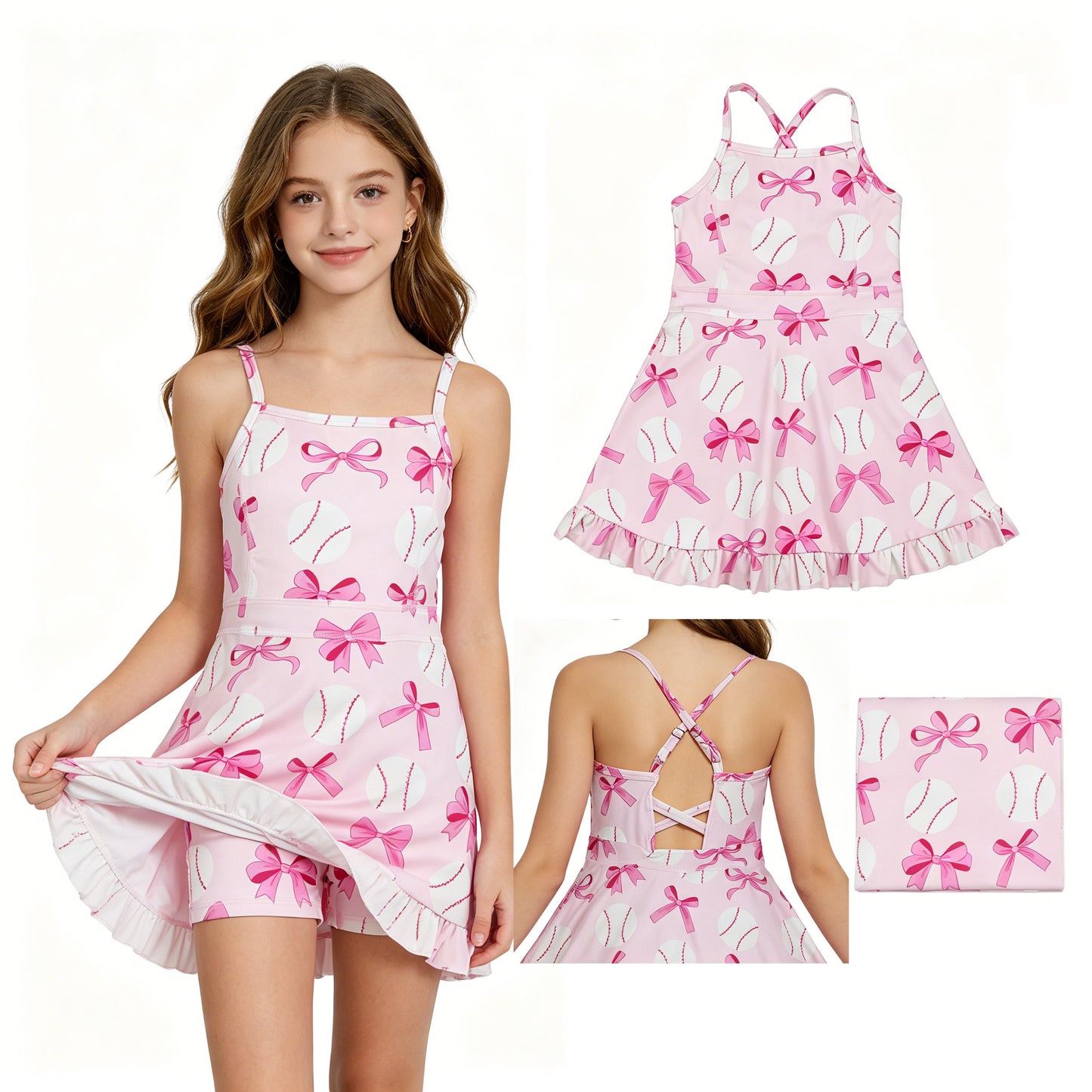 GSD2567 yoga BOW baseball short sleeve girl dress 202604 RTS