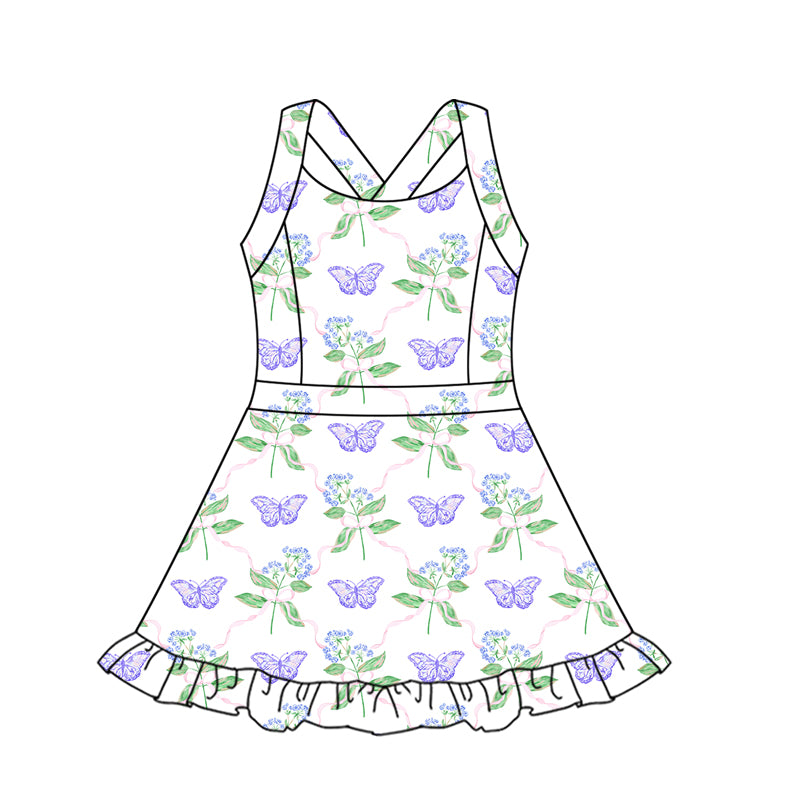 GSD2571 yoga flower butterfly short sleeve girl dress 202505  preorder