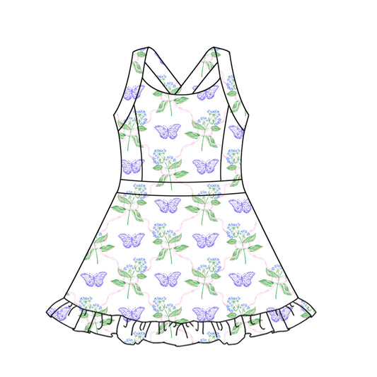 GSD2571 yoga flower butterfly short sleeve girl dress 202505  preorder