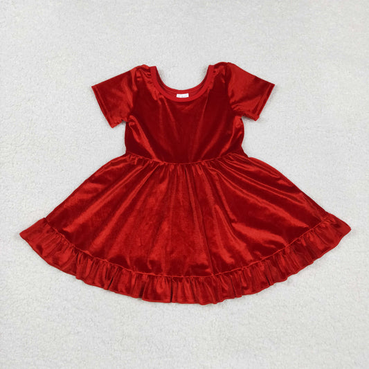 GSD2614 velvet red long sleeve girl dress 202508 RTS