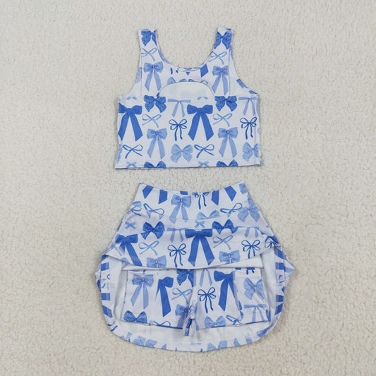 GSD2640 yoga blue bow girl summer skirt outfit 202507 RTS