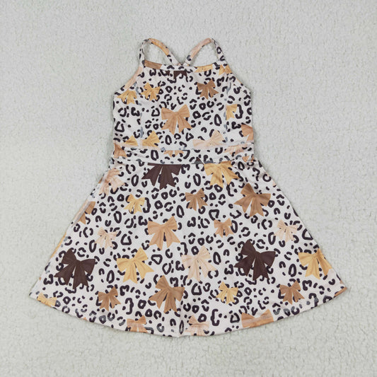 GSD2649  leopard bow brown  yoga girl dress 202507 RTS
