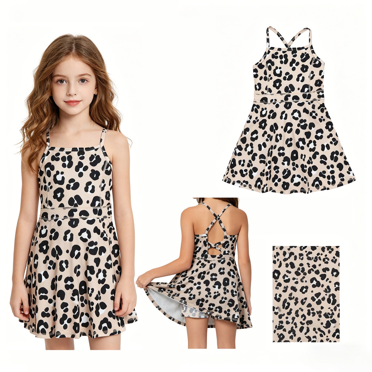 GSD2650  leopard  brown  yoga girl dress 202604 RTS