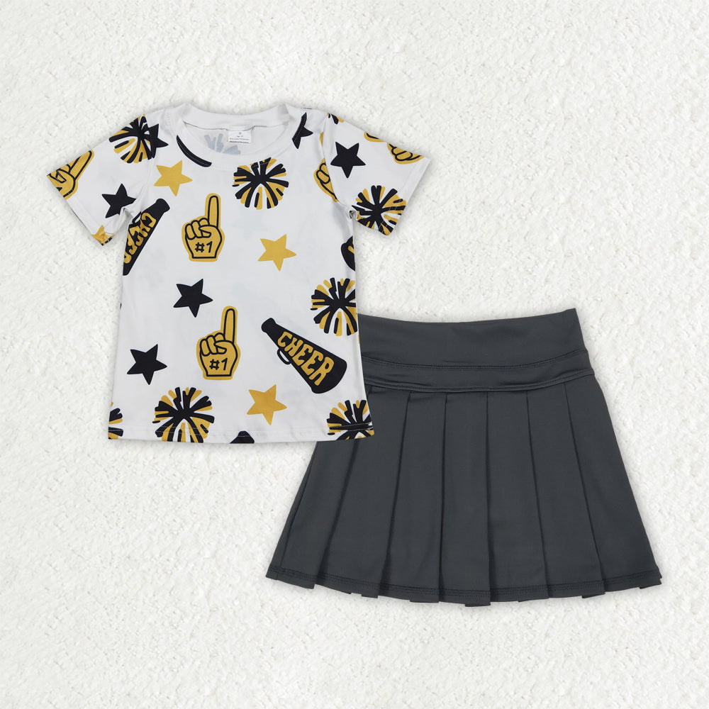 GSD2714组合 Cheer yellow black skirt westen short sleeves skirt girl dress 202506 RTS