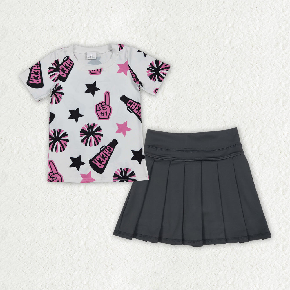 GSD2715组合 Cheer PINK black skirt westen short sleeves skirt girl dress 202506 RTS