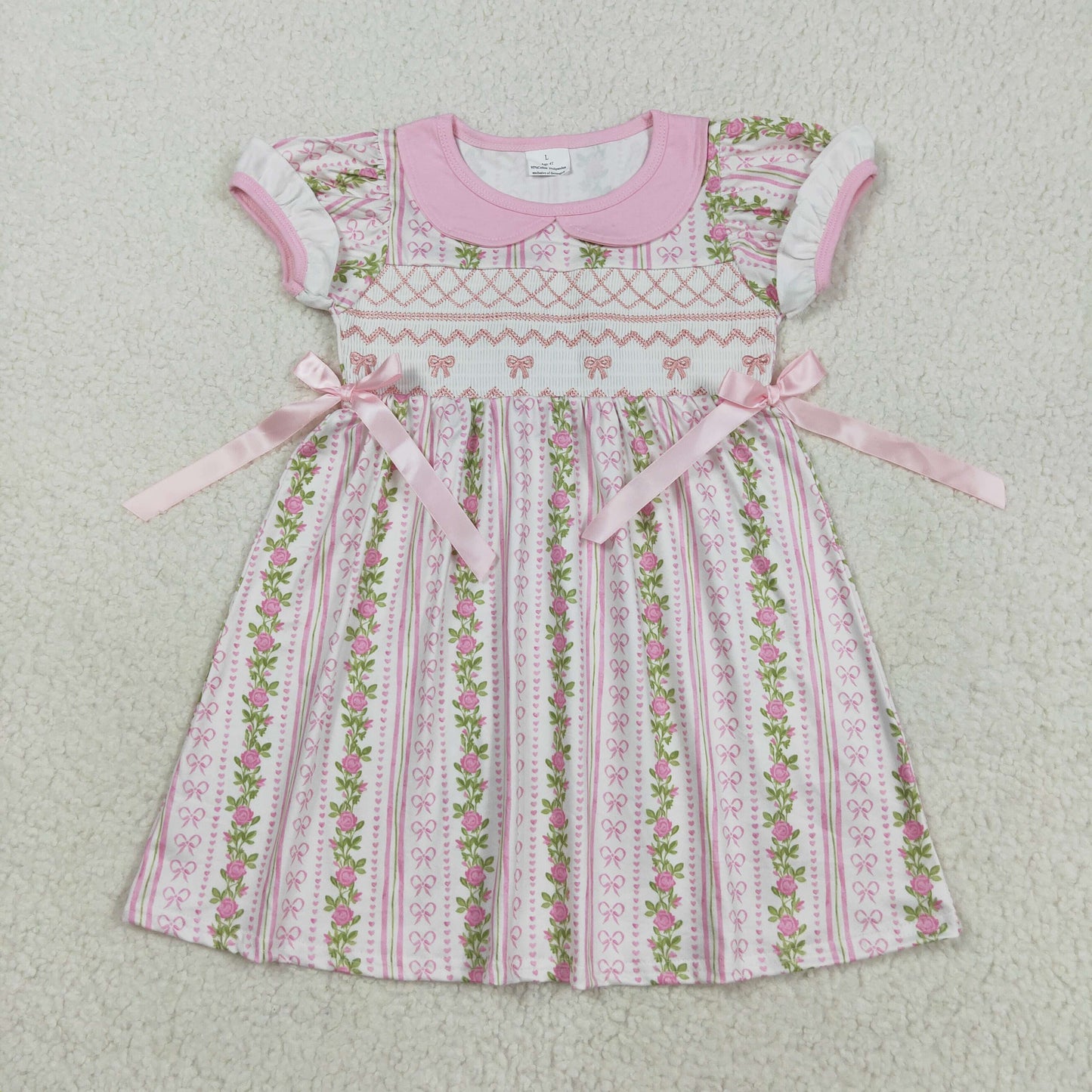GSD2717 SMOCKED bow pink girl dress 202508 RTS