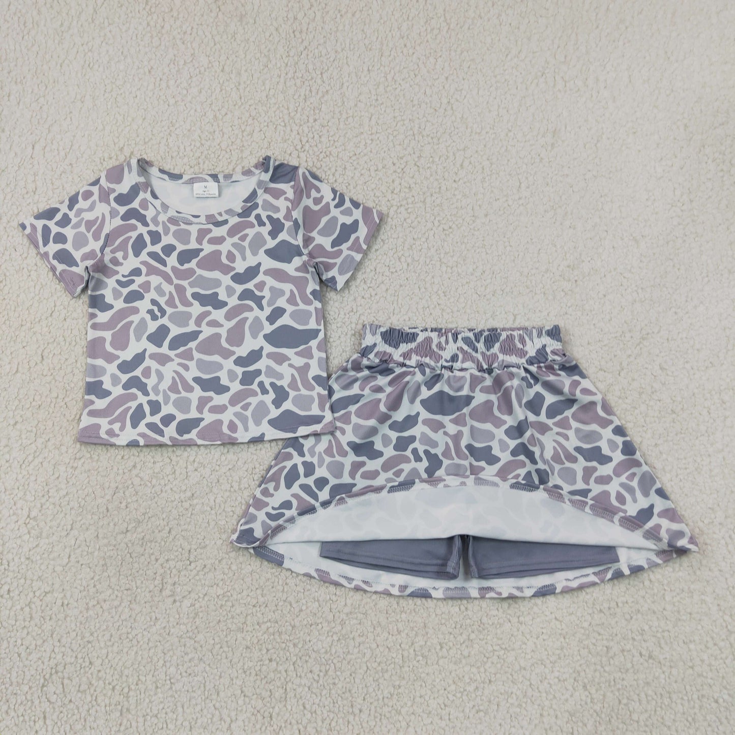 GSD2724  Lined Camo Skort Toddler Camo Print Short Sleeve Lined Skort Set RTS